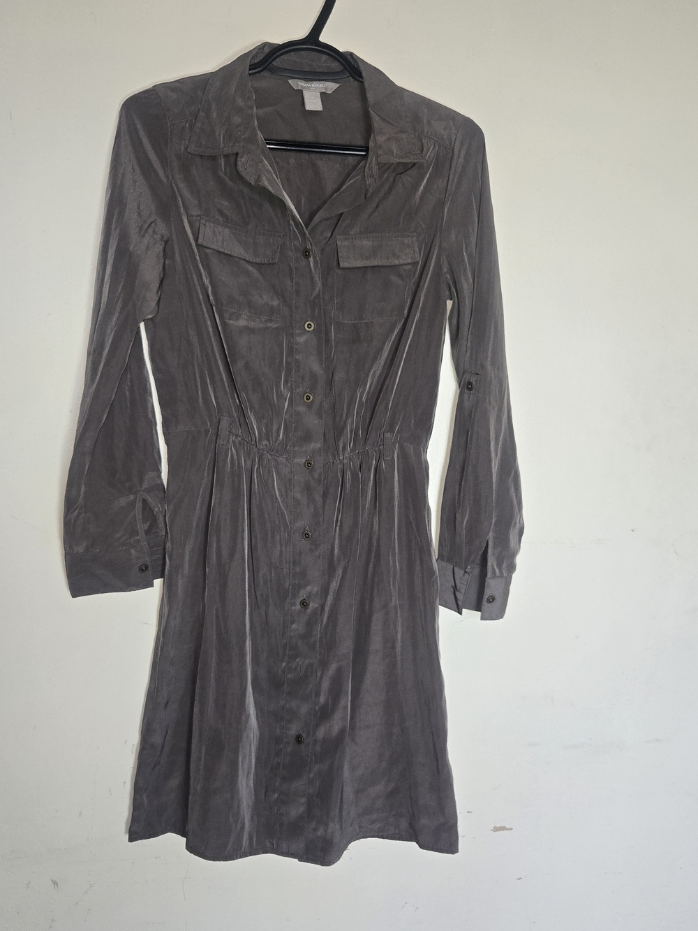 Banana Republic Long-Sleeve Shirt Dress in Charcoal ( More Like Olive Green)